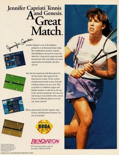 an advertisement for a tennis game featuring a woman holding a racket in her hand