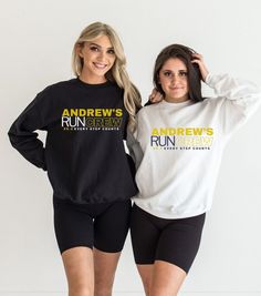 Custom Running Crew Matching Sweatshirt Family Matching - Etsy Black Sweatshirt With Letter Print For Team Events, Team Spirit Crew Neck Tops For Team Events, Crew Neck Top For Team Events And Sports Season, Crew Neck Tops For Team Events During Sports Season, Relaxed Fit Crew Teamwear Tops, Crew Neck Tops With Letter Print For Team Events, Cotton Crew Neck Tops For Team Events, Black Casual Sweatshirt For Team Events, Team Events Fan Apparel Sweatshirt With Crew Neck