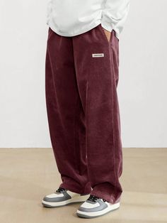 Loose Fit Men's Corduroy Pants With Slanted Pockets Burgundy Pantswide Leg Sweatpantsbaggy Sweatpantsloose Sweatpants Burgundy Casual   Woven Fabric Letter,Plain Straight Leg Non-Stretch  Men Clothing, size features are:Bust: ,Length: ,Sleeve Length: Cool Pants Men, Tall Guy Fashion, Red Corduroy Pants Outfit, Men’s Pants, Coudroy Pants Outfits Men, Corderoy Pants, Maroon Clothes, Corduroy Pants Outfit Mens, Baggy Pants Outfit Men