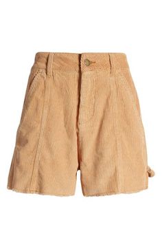 Enjoy the laid-back look of these corduroy shorts with a relaxed fit and subtly frayed hems. Zip fly with button closure Front slant pockets; back patch pockets 100% cotton Machine wash, line dry Imported Trendy High-waisted Corduroy Shorts, Trendy Corduroy Shorts, Spring High-waisted Corduroy Shorts, High-waisted Corduroy Shorts With Pockets, Relaxed Fit Corduroy Shorts With Pockets, Corduroy High-waisted Shorts With Pockets, Spring Corduroy Shorts With Relaxed Fit, Spring Relaxed Fit Corduroy Shorts, Spring Corduroy Relaxed Fit Shorts