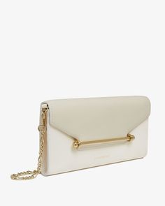 Strathberry - Multrees Chain Wallet - Crossbody Leather Mini Clutch - Cream | Strathberry White Luxury Wallet On Chain With Chain Strap, Luxury White Wallet On Chain With Chain Strap, White Luxury Wallet On Chain For Formal Occasions, Luxury White Wallet On Chain For Formal Occasions, Modern Luxury Clutch With Removable Pouch, Chic White Wallet On Chain For Everyday, Elegant White Crossbody Wallet On Chain, White Chic Wallet On Chain For Formal Occasions, Chic White Wallet On Chain For Formal Occasions