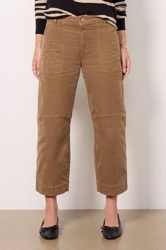 The Kaya pant by Kut From The Kloth is the perfect wear-everywhere staple. Crafted in soft, mini-rib corduroy fabric, these utility-style pants feature a high-rise waist, cropped length, and a relaxed leg with seamed detailing at the knee. | KUT FROM THE KLOTH Women's Kaya High Rise Wide Leg Pants, Size 10, Brown Corduroy Straight Leg Bottoms With Patch Pockets, Corduroy Bottoms With Patch Pockets, Corduroy Straight Leg Utility Bottoms, Utility Style Corduroy Straight Leg Bottoms, Utility Corduroy Straight Leg Bottoms, Casual Corduroy Cargo Pants With Patch Pockets, Utility Corduroy Pants With Pockets, Wide Leg Corduroy Pants With Patch Pockets, Corduroy Tapered Leg Bottoms For Work