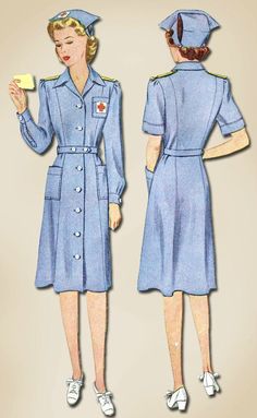 1940s Vintage WWII Red Cross Uniform & Hat 1943 McCall Sewing Pattern Sz 32 B 1960s Nurse Uniform, 1920s Nurse Uniform, 1940s Nurse Uniform, Wwii Nurse Uniform, Vintage Nurse Outfit, Old Nurse Uniform, Vintage Nurse Aesthetic, Ww2 Nurse Uniform, 1950s Nurse