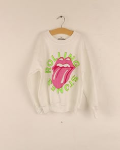 Children's Rolling Stones Neon Puff Classic Lick White Sweatshirt - shoplivylu Preppy Shirt, Stylish Hoodies, Casual Preppy Outfits, Cute Preppy Outfits, Rolling Stone, Really Cute Outfits, Pink Hoodie, Preppy Outfits, White Sweatshirt