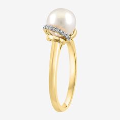 Pearl Type: Cultured Freshwater PearlsRing Style: Cocktail RingsFeatures: Quick ShipDiamond Clarity: I2-I3Setting: ProngPearl Size: 7.5mmDiamond Color: I-JMetal Color: YellowRing Gallery Height: 8.8mmRounded Carat Weight: Less Than 1/10 Ct.t.wBand Width: 2mmCare: Wipe CleanStone Type: 12 Natural DiamondBirthstone: June BirthstoneMetal: 14k Gold Over SilverRing Size: 7Country of Origin: Imported Yellow Gold Vvs Clarity Birthstone Ring, Formal Yellow Gold Pearl Ring With Diamond Accents, Yellow Gold Pearl Ring With Center Stone For Promise, 14k Yellow Gold Pearl Ring With Center Stone, Yellow Gold Pearl Ring With Diamond Accents, Yellow Gold Pearl Ring With Prong Setting, Yellow Gold 14k Pearl Ring, Formal Birthstone Ring With Diamond Accents, Formal Pearl Ring With Prong Setting