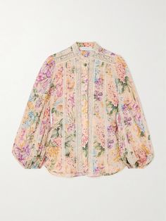 Zimmermann's 'Halliday' shirt is detailed with delicate lace panels that perfectly complement its romantic, vintage appeal. Made from airy floral-print cotton-voile, it has a scalloped mandarin collar and billowy sleeves tapered by elasticated cuffs. Tuck the long hem into everything from tailoring to denim. Billowy Sleeves, Western Tops, Pretty Blouses, Lace Panelled, Cotton Voile, Mandarin Collar, Classy Outfits, Women Collection, Printed Cotton