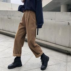 aesthetic corduroy pants boogzel apparel Corduroy Pants Women, Cords Pants, Womens Wide Leg Pants, Business Casual Outfits For Women, Korean Casual, Brown Pants, Straight Trousers, Fleece Pants, 가을 패션