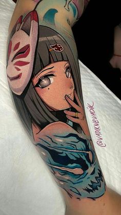 Women Anime Tattoos, Anime Style Tattoos, Hinata Tattoo, Waifu Tattoo, Watercolor Wolf Tattoo, Daruma Doll Tattoo, Tattoo Chart, Baby Memorial Tattoos, Hedgehog Drawing