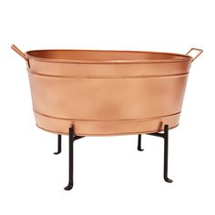 Create a container garden or use this classic vintage-style farmhouse tub as a beverage chilling station. This Copper-plated Oval Tub with folding wrought iron stand is stylish enough for a wine and cheese garden party or beer and soft drinks at a casual backyard cookout. The low stand lifts the tub off the ground just enough. For planting, add drainage holes or use with flowerpots and the tub becomes a great for container for growing on patios, porches or any small space garden. Use it for sala Farmhouse Tub, Small Space Garden, Oval Tub, Wrought Iron Plant Stands, Copper Tub, Iron Plant Stand, Galvanized Tub, Cast Iron Plant, Beverage Tub