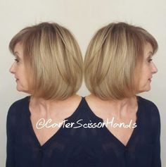 Over Bob With Bangs Stacked Bob Haircuts For Women, Bangs For Thinning Hair, Shorter Hair Styles, Stacked Bob Haircuts, Blonde Bob With Bangs, Haircut Bob, Stacked Bob, Haircuts For Women Over 50, Blond Balayage