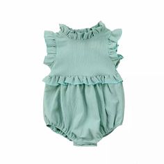 Sweet Ruffle Romper Sage Baby Mode, Sleeveless Romper Jumpsuits, Toddler Stuff, Summer Baby Clothes, Toddler Romper, Romper Jumpsuit, Ruffle Romper, Cute Rompers, Ruffled Collar