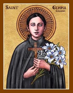 an icon of saint genna with flowers