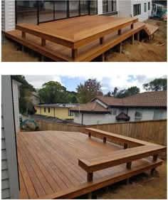 two different views of a wooden deck