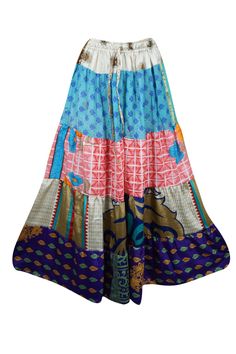 Womens Stylish Long Maxi Skirt Blue, Pink Patchwork Boho Skirts S/M/L Bohemian Long Maxi Skirt With Floral Patchwork, Bohemian Maxi Skirt For Festive Occasions, Multicolor Bohemian Maxi Skirt For Festivals, Bohemian Multicolor Maxi Skirt For Festivals, Bohemian Maxi Skirt For Summer Festivals, Traditional Multicolor Maxi Skirt, Bohemian Tiered Skirt For Festive Occasions, Traditional Multicolor Flowy Maxi Skirt, Multicolor Long Maxi Skirt For Festivals