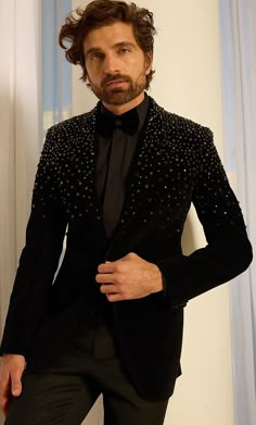 Hand Beaded Suiting | Couture Menswear Shawl Lapel Suit, Couture Menswear, Designer Blazers For Men, Wedding Dresses Men Indian, Blazer Outfits Men, Suit Collar