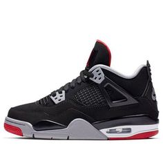 The Air Jordan 4 Retro OG GS 'Bred' 2019 is a celebration of the iconic model's 30th anniversary. The shoe features the popular black, Cement Grey, Summit White and Fire Red colorway, which was worn by MJ when he hit 'The Shot' in the 1989 NBA Playoffs. The kids' shoe stays true to the original, with its nubuck upper with mesh-netted overlays and Nike Air branding on the heel. Visible Air and an outsole with a multidirectional traction pattern finish the style. (AJ4/SNKR/High Top/Basketball) Air Jordan 4 Fade-resistant For Streetwear, Fade-resistant Air Jordan 4 For Streetwear, Sporty Air Jordan 4 Fade-resistant For Streetwear, Low-top Fade-resistant Air Jordan 4 For Streetwear, Air Jordan 4 Breathable For Streetwear, Breathable Air Jordan 4 For Streetwear, Durable High-top Air Jordan 4 For Sports, Fade-resistant High-top Air Jordan 4 For Sports, Sporty Air Jordan 4 With Fade-resistant Round Toe