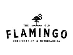 the flamingo collectibles and memorabilia logo is shown in black on a white background