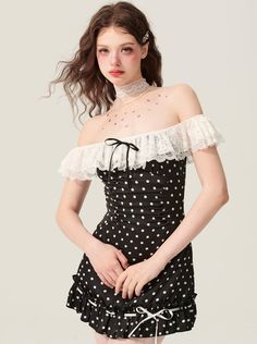 ❤︎ [Pre-order item] Lace Off-the-shoulder Dot Dress❤︎
Please allow 30 days for shipping. Black Mulberry, Steampunk Fashion Male, Gothic Skirts, Polka Dots Outfit, Lolita Outfits, Eyes Black, Camisole Dress, Jacquard Dress, Skirt Fits