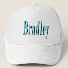 Blue Bradley Name Logo Trucker Hat - diy cyo customize create your own personalize Ewr Airport, Whimsical Typography, Bachelorette Party Bride, Baseball Trucker Hat, Group Gifts, 60th Birthday Party, 60th Birthday Gifts, 30th Birthday Parties, 40th Birthday Parties