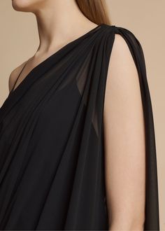 The Taj Dress in Black– KHAITE Silk Chiffon, Chiffon, Silk, Black