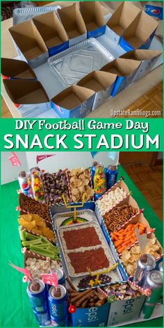 a football game day snack stadium with snacks in it