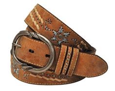 Cowgirls Rock 38MM Ladies Leather Belt, 38 in. L x 1-1/2 in. W, 6552300-210 Turquoise Embroidery, Cowgirl Look, Leather Lacing, Tan Belt, Womens Leather Belt, Embroidered Belt, Western Accessories, Tractor Supply, Western Belts