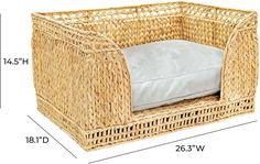 a wicker dog bed is shown with the measurements