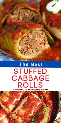 stuffed cabbage rolls in a pan with sauce and parsley on top, the best stuffed cabbage rolls