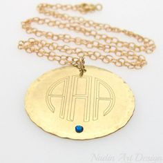 Personalized Monogram Necklace - Bridesmaids Gift - Initial Necklace - Nadin Art Design - Personalized Jewelry Gold Monogram Necklace, Idea For Anniversary, Elegant Gold Necklace, Monogram Pendant Necklace, Letters Necklace, Monogram Necklace Gold, Unique Monogram, Monogram Pendant, Engraved Initials