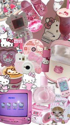 there are many hello kitty items in this collage