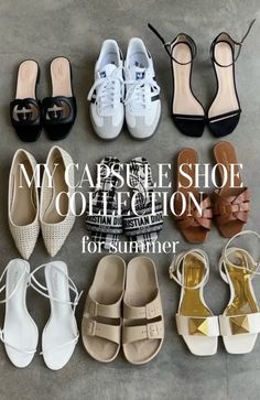 Sharing my must have summer shoes for casual outfits, summer vacation outfits, date night outfits, summer wedding guest outfits, and more! Footwear Must Haves For Women, Capsule Footwear For Women, Classic Summer Shoes, Capsule Shoe Collection, Holiday Shoes Summer, Europe Summer Shoes, Capsule Shoes Women, Shoes For Summer 2024, European Summer Shoes