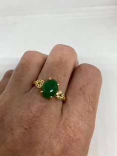 Vintage green nephrite jade Ornate German Silver ring, gold rhodium does not tarnish, NOT sterling Sizes 7, 8 or 9 All rings are shipped in a nice gift box. Check out our over a THOUSAND great reviews Engraving is $4 per letter and is not always perfect depending on the piece. It can take a few days if the jeweler is busy. This is payable to Paypal Judithsltd@gmail.com Gold Jade Emerald Ring, Jade Open Ring Gift, Jade Open Ring As Gift, Jade Open Ring For Gift, Fine Jewelry Jade Ring As Gift, Fine Jewelry Gold Jade Rings, Gold Jade Rings In Fine Jewelry Style, Fine Jewelry Gold Rings With Jade, Formal Gold Jade Rings