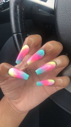 Sherbet Nails, Classy Nail Art Ideas, Fall Acrylic, Multicolored Nails, Rainbow Sherbet, Fall Acrylic Nails, Colorful Nail Designs, Marble Nails