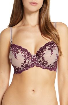 Women's Wacoal Lace Underwire Bra, Size 36C - Purple Full Cup Lace Bra With Lace Closure, Lace Underbust Bra With Padded Cups, Underwire Bra With Lace Closure, Full Cup Lace Bra With Padded Cups, Lace Full Cup Bra With Padded Cups, Lace Underwire Bra Partially Lined, Lace Underwire, Diy Kits Gift, Underwire Bra