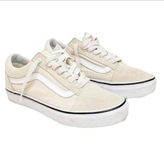 VANS Old Skool Classic Shoe Beige & White Size 6 • MSRP $98 • Suede & Canvas • Excellent Pre Owned Condition • Look Great • All Pics Taken By Me Of Item • Buy w Confidence • Ships Same Day DEETS XOXO OLIVIA💋 💗You are buying from the Best 💗4 years experience 3,000+ Sales 💗Trusted Seller 💗We take great pride in being Fair, Dedicated & providing VIP Service from start to finish Knowledgeable Direct Available Communication #1 Goal For All Keep it Sexy Duh 💗100% Guaranteed Authentic 💗Same Day Beige Vans Slip On, Vans Authentic Off White, Affordable White Vans Skate Shoes, Classic Cream Vans Sneakers, White Old School Vans, Vans Cream Low-top Sneakers, Beige Vans, Tennis Vans, Old School Vans