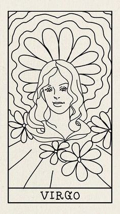 a drawing of a woman with flowers in her hair and the word virgo on it