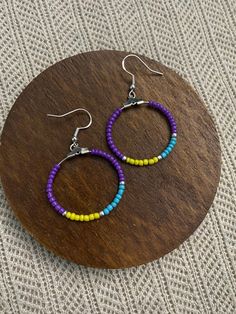 1" hand-beaded earrings Nickel-free Adjustable Hoop Beaded Earrings, Adjustable Hoop Earrings With Dangling Beads, Adjustable Beaded Dangle Hoop Earrings, Adjustable Hoop Beaded Earrings With Dangling Beads, Adjustable Round Earrings With Colorful Beads, Purple Beaded Hoop Earrings With Round Beads, Purple Beaded Round Hoop Earrings, Adjustable Colorful Beaded Round Earrings, Adjustable Hypoallergenic Hoop Beaded Earrings