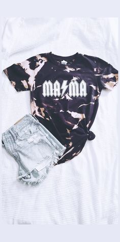 "Acid washed Mama tee! Black softstyle tshirt (For size reference, photo above is a size medium) For an oversized look, or to knot it, I suggest sizing up! -\"Unisex\" so they fit both men and women comfortably! // PLEASE KEEP IN MIND- No two shirts will come out the exact same. The design pattern will be the same, but the exact placements of the bleached areas, also the intensity of the colors, will vary shirt to shirt // Care Instructions- Wash inside out Cold water" Trendy Bleached T-shirt With Relaxed Fit, Edgy Acid Wash Short Sleeve T-shirt, Faded Washed Band Merch T-shirt, Trendy Faded Bleached T-shirt, Summer Distressed Band Merch T-shirt, Trendy Acid Wash T-shirt For Concert, Trendy Bleached White T-shirt, Washed Black Soft-washed T-shirt For Summer, Summer Soft-washed T-shirt In Washed Black