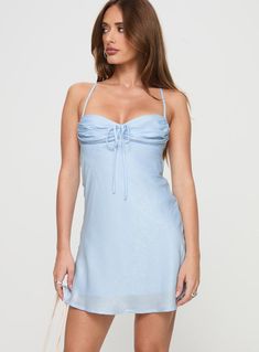 Glendon Mini Dress Blue Blue Satin Mini Dress, Light Blue Short Dress, Mitzvah Dresses, Light Blue Mini Dress, Baby Blue Dresses, Sheer Mini Dress, Blue Dress Short, Light Blue Shorts, Light Blue Dresses