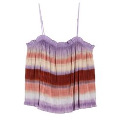 A Casual Sleeveless Pleated Tank Top With Allover Print Details, Adjustable Spaghetti Straps, And A Square Neckline Completes Your Next Summer Look. A Swingy Silhouette Makes This Ruffle-Edged Topper Simply Swoon-Worthy. Runs True To Size. - New With Tag - Women's Size: Small - Color: Clementine Cream (Red, Pink, Purple Cream Multi Striped Rainbow Ombre) - Pleated Exterior - Approx. 24.5" In Length - Polyester Lavender Summer Vacation Top, Lavender Summer Tops For Day Out, Multicolor Sleeveless Top With Adjustable Straps, Multicolor Sleeveless Camisole With Adjustable Straps, Multicolor Cami Camisole For Beach, Purple Tank Top For Spring Day Out, Chic Multicolor Spaghetti Strap Camisole, Chic Purple Tank Top For Spring, Purple Sleeveless Top For Day Out