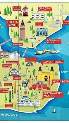 a map of the major cities and towns in europe, with names on each side