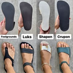 Feelgrounds Seaside, Luks Barefoot, Shapen Barefoot Lily, and Crupon Febo Barefoot - some lovely barefoot sandal options, each with a different shape and width Sandals For Flat Feet, Everyday Summer Shoes, Wide Foot Shoes, Comfort Sandals Women, Womens Barefoot Shoes, Barefoot Shoes Woman, Bare Sandals, Comfortable Summer Shoes, Wide Feet Shoes