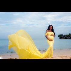 Yellow Maternity Dress With Mermaid Train. Perfect For A Maternity Shoot. Please Note : This Dress Can Accommodate Women Whose Cups Sizes Are Larger Because Of The Material. I Am A 32ddd Yellow Maternity Dress, Maternity Shoot, Pregnancy Shoot, Maternity Dress, Maternity Dresses, Colorful Dresses, Mermaid, Train, Womens Dresses