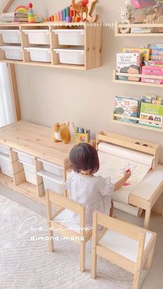 Kiddie Corner Ideas, Minimal Playroom Ideas, Ikea Montessori Playroom, Kids Montessori Desk, Baby Room Montessori, Montessori Shelves Ikea, Montessori Corner Desk For Kids, Ikea Kids Room Ideas, Kids Room Design Small Space