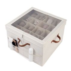 an open white box with several compartments