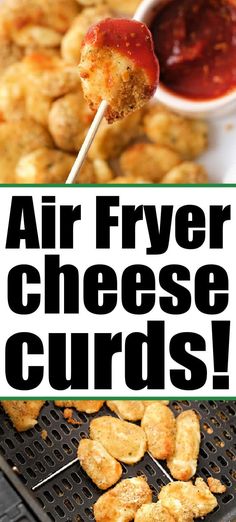 air fryer cheese curds on a grill with ketchup and dipping sauce