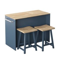 two stools sitting next to each other in front of a counter