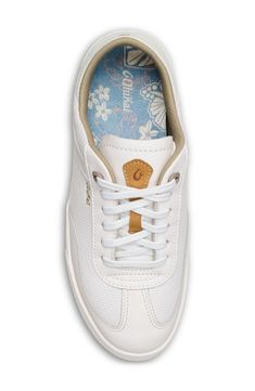 Bring retro nostalgia to your weekend looks with this lace-up sneaker featuring a cushy gel insert and a washabled footbed for easy cleaning. Removable, cushioned insole with arch support Leather upper/textile lining/rubber sole Imported White Lace-up Walking Shoes With Perforated Toe Box, Cream Lace-up Sneakers With Removable Insole, Casual Cream Sneakers With Removable Insole, Classic White Sneakers With Removable Insole, White Synthetic Sneakers With Removable Insole, White Low-top Walking Shoes With Removable Insole, White Walking Sneakers With Rubber Sole, White Synthetic Lace-up Golf Shoes, Comfortable White Walking Shoes With Removable Insole