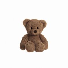 a brown teddy bear sitting up against a white background