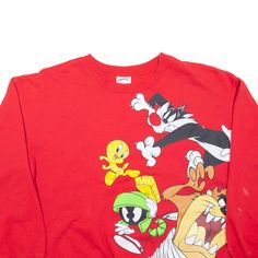 a red shirt with cartoon characters on it